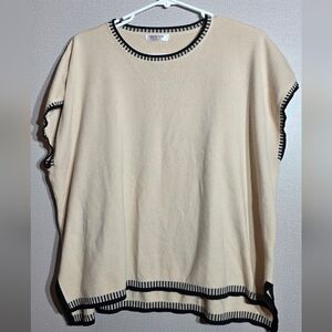 Women's Cream and Black Knit Poncho